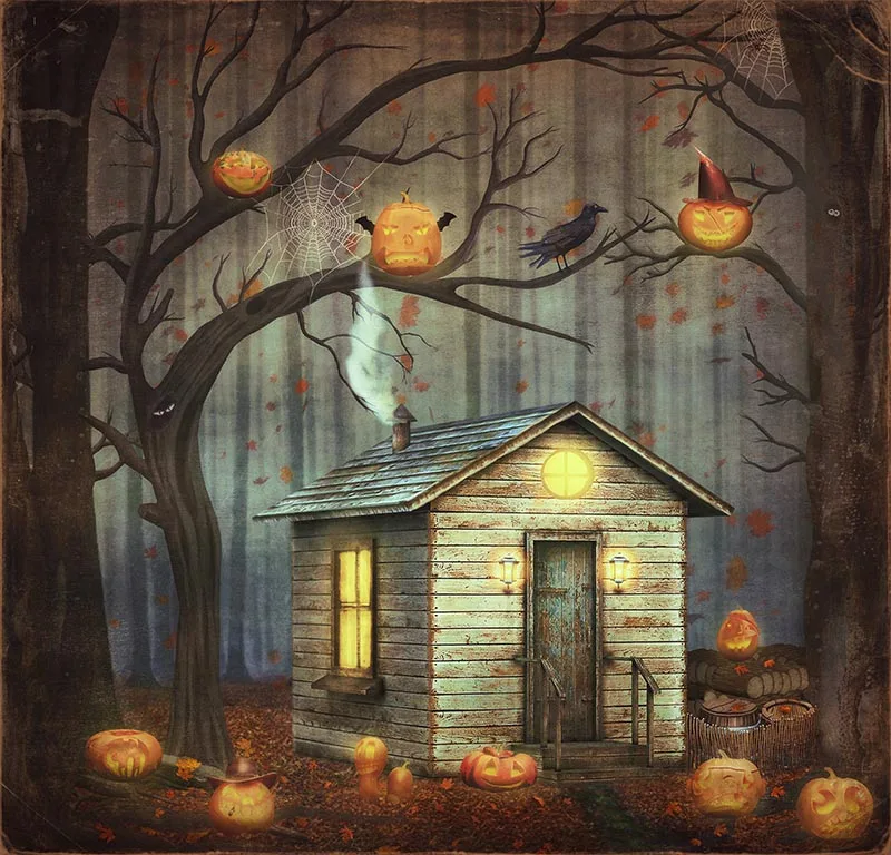 2023  Halloween Decoration Forest  Photo Backgrounds vinyl Pumpkin Lamps Photogrphy Backdrop For Photo Studio Kits  Acessories