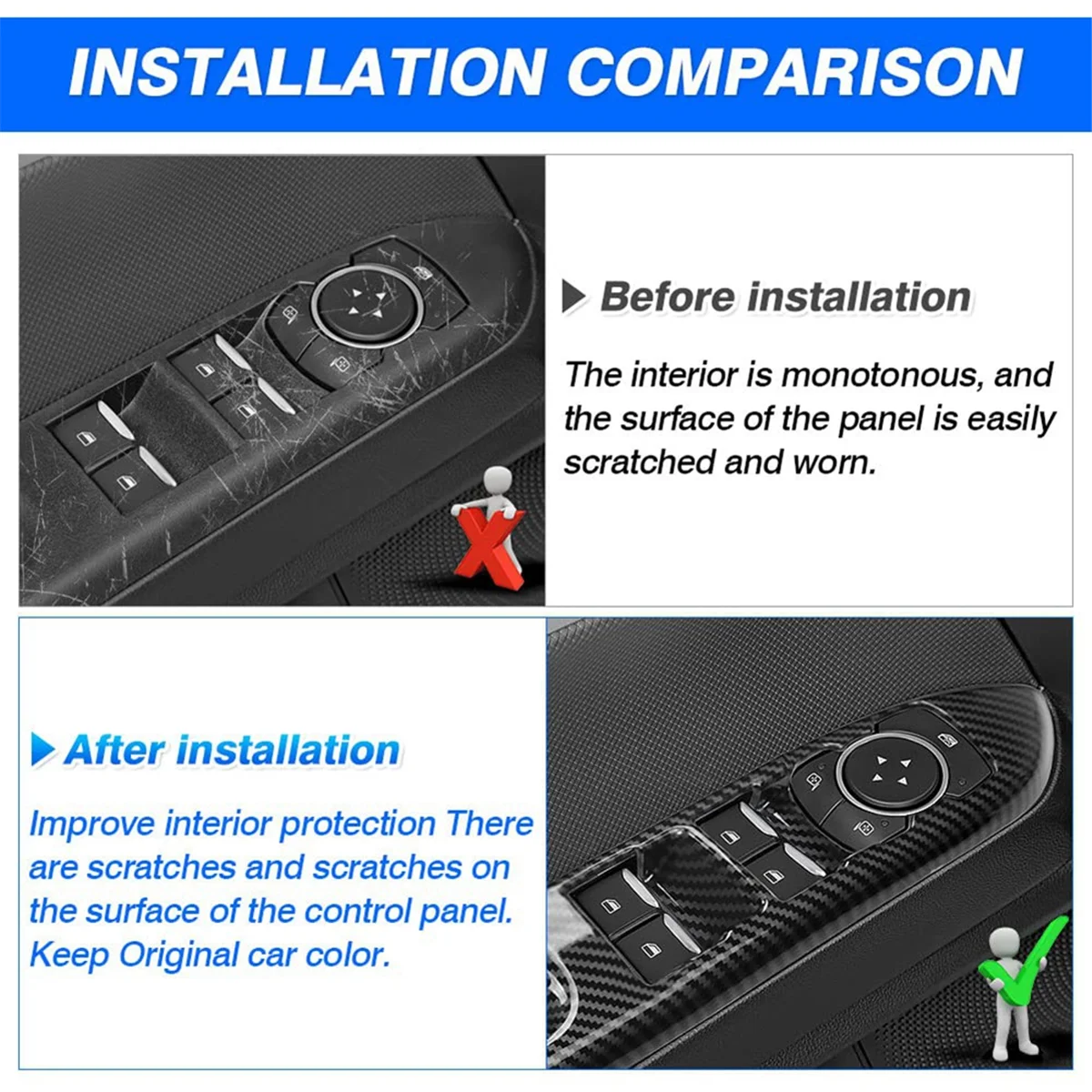 

RA-Car Window Switch Panel Cover Trim for Ford Bronco Sport 2023 2024 Interior Accessories Carbon