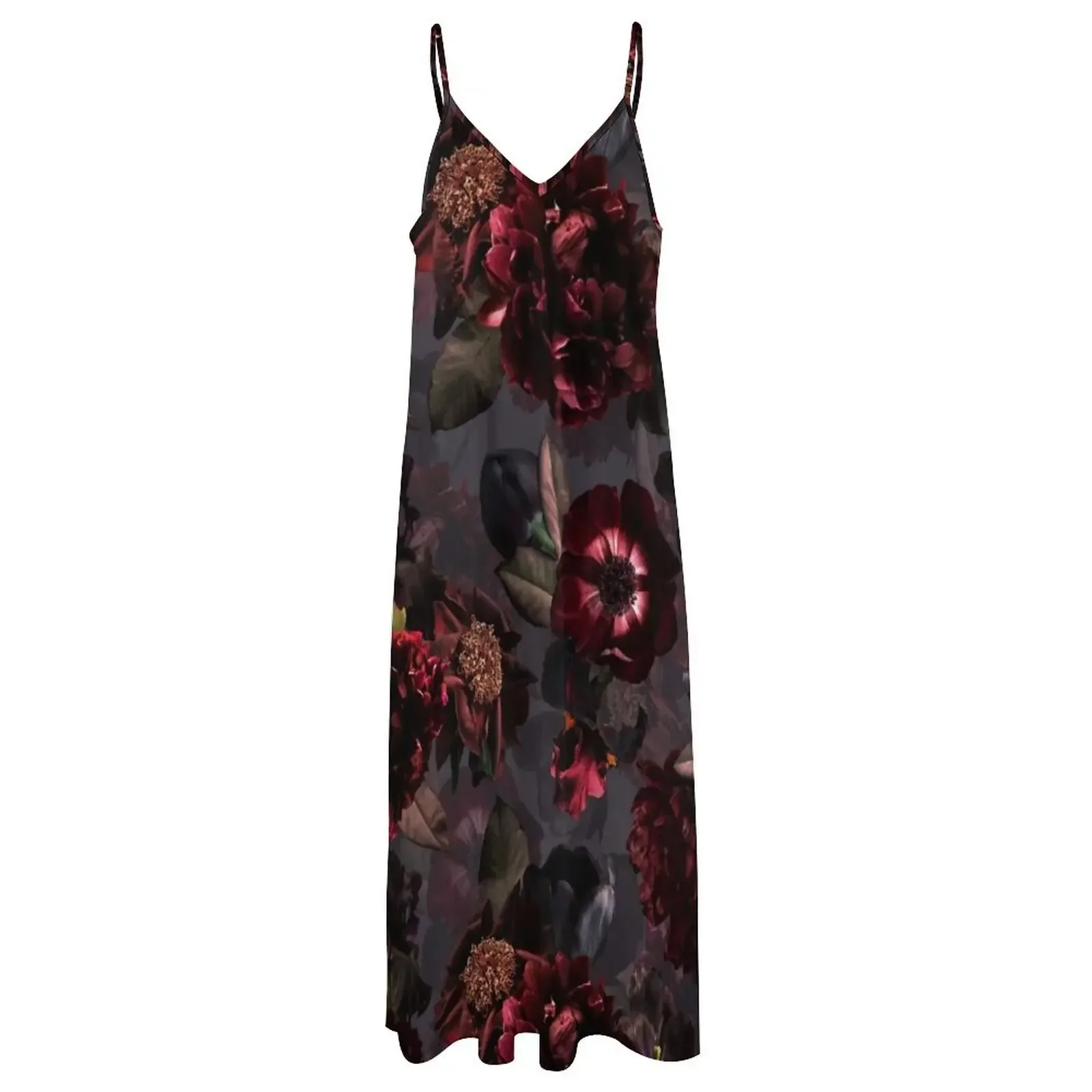 Dark Purple Gray Midnight Roses Botanical Night Garden Sleeveless Dress Women's long dress prom dress 2024