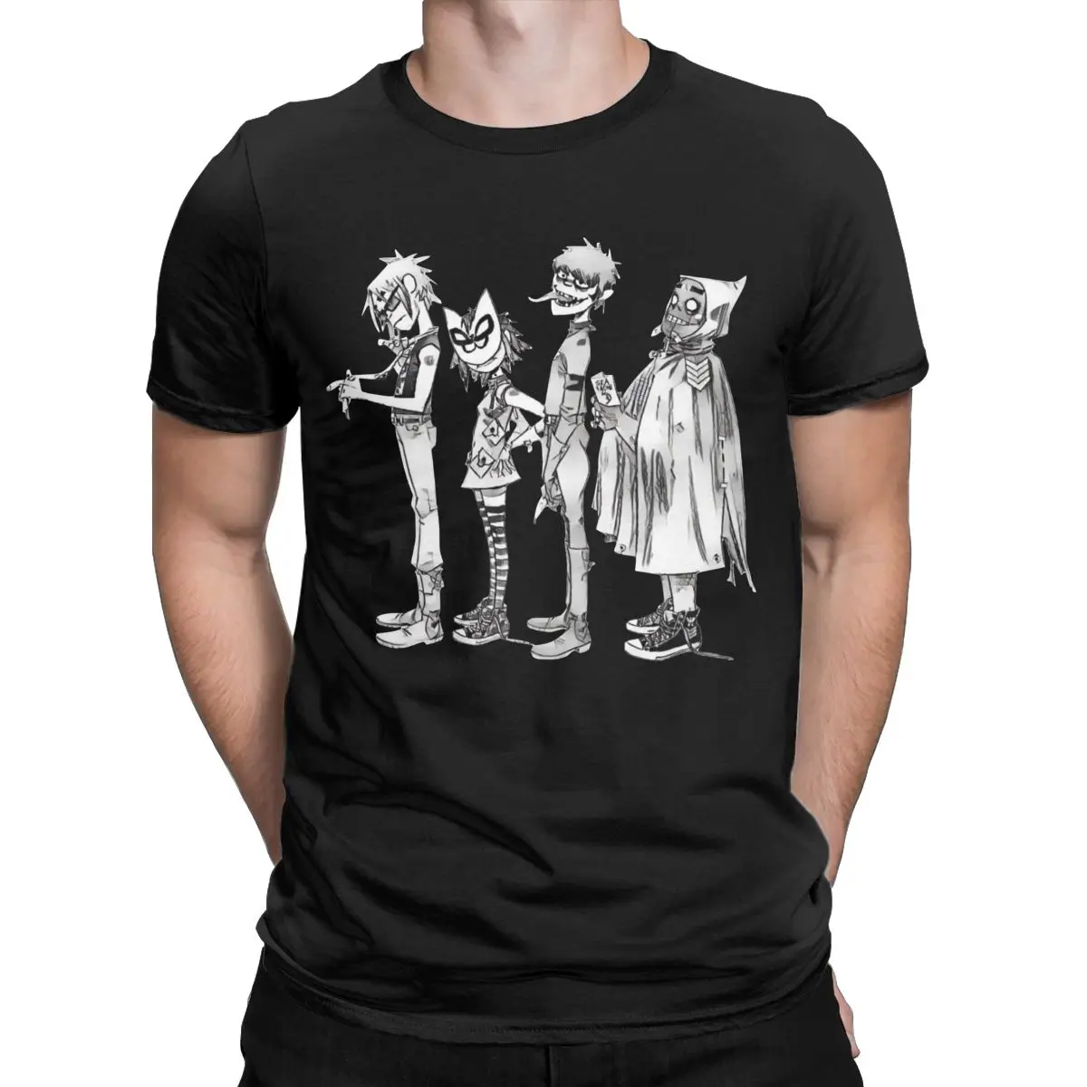 Men Gorillaz T Shirt Pure Cotton Clothing Casual Short Sleeve Round Neck Tees Original T-Shirts