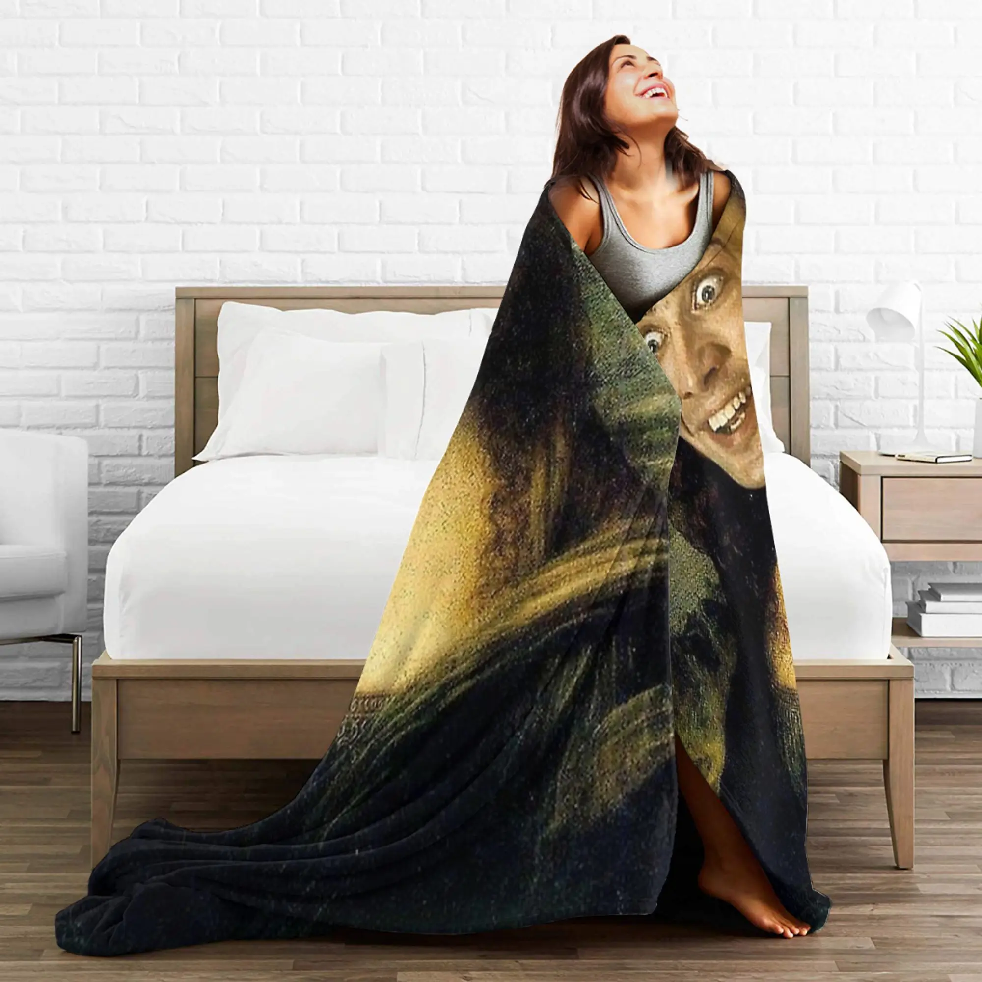 نيكولاس كيج كما الموناليزا البطانيات الصوف الربيع/الخريف المحمولة خفيفة الوزن رمي بطانية للمنزل سيارة المفرش