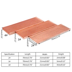 Pure Copper Heatsink Cooler Heat Sink Thermal Conductive Adhesive for M.2 2280 PCI-E NVME SSD 2/3/4mm
