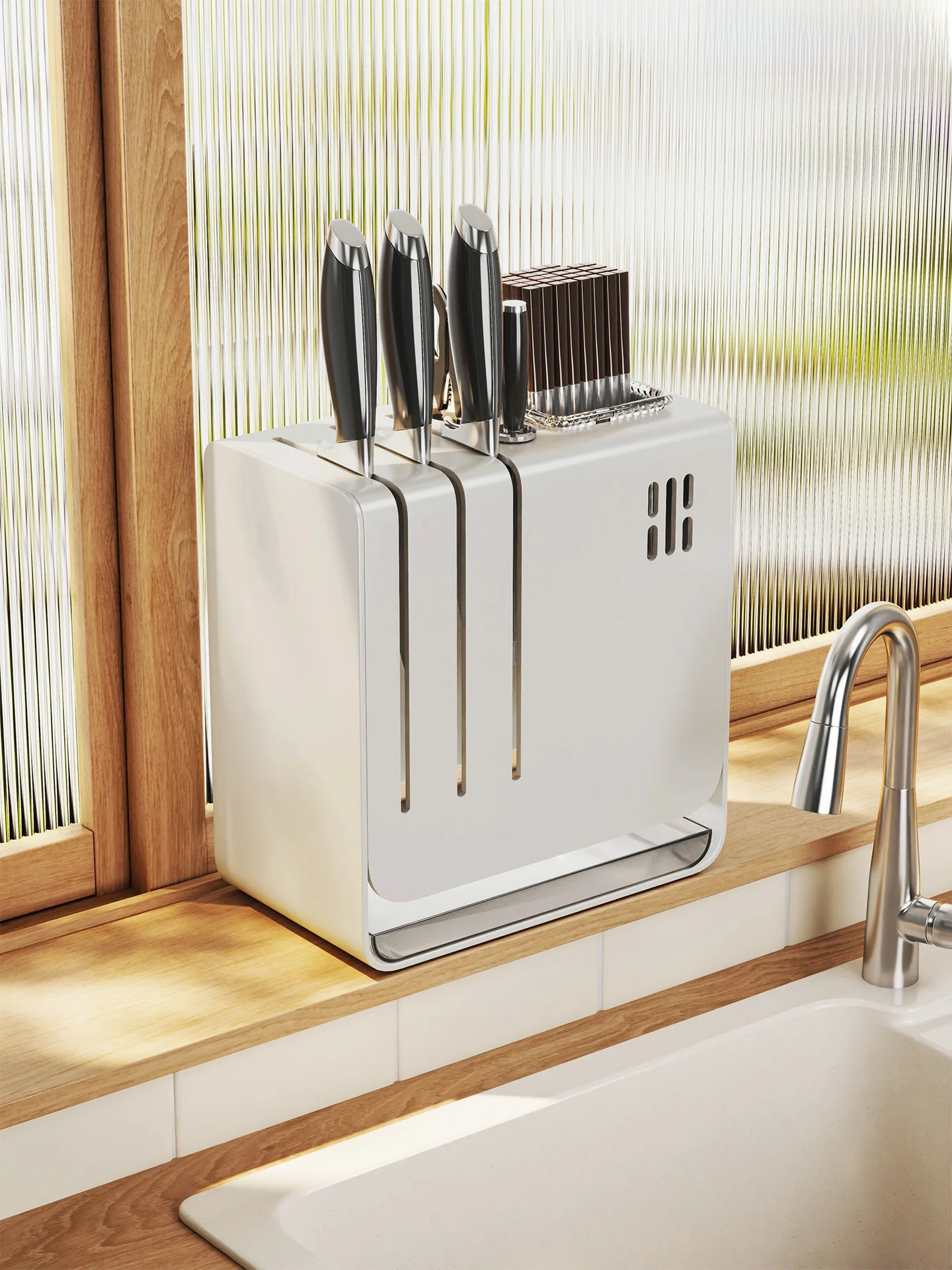 

Держатель для ножей на столешнице из нержавеющей стали, кухонное хранилище Ra, простая ложка, слив для еды, интегрированный нож, держатель для инструментов