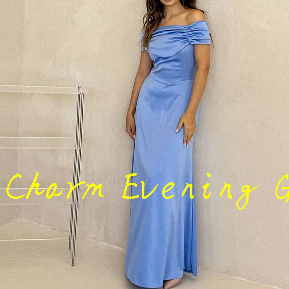 Straight Ankle Length Strapless Off the Shoulder Sleeveless Jersey Evening Dress Special Occasion Gowns Photo Color Modern