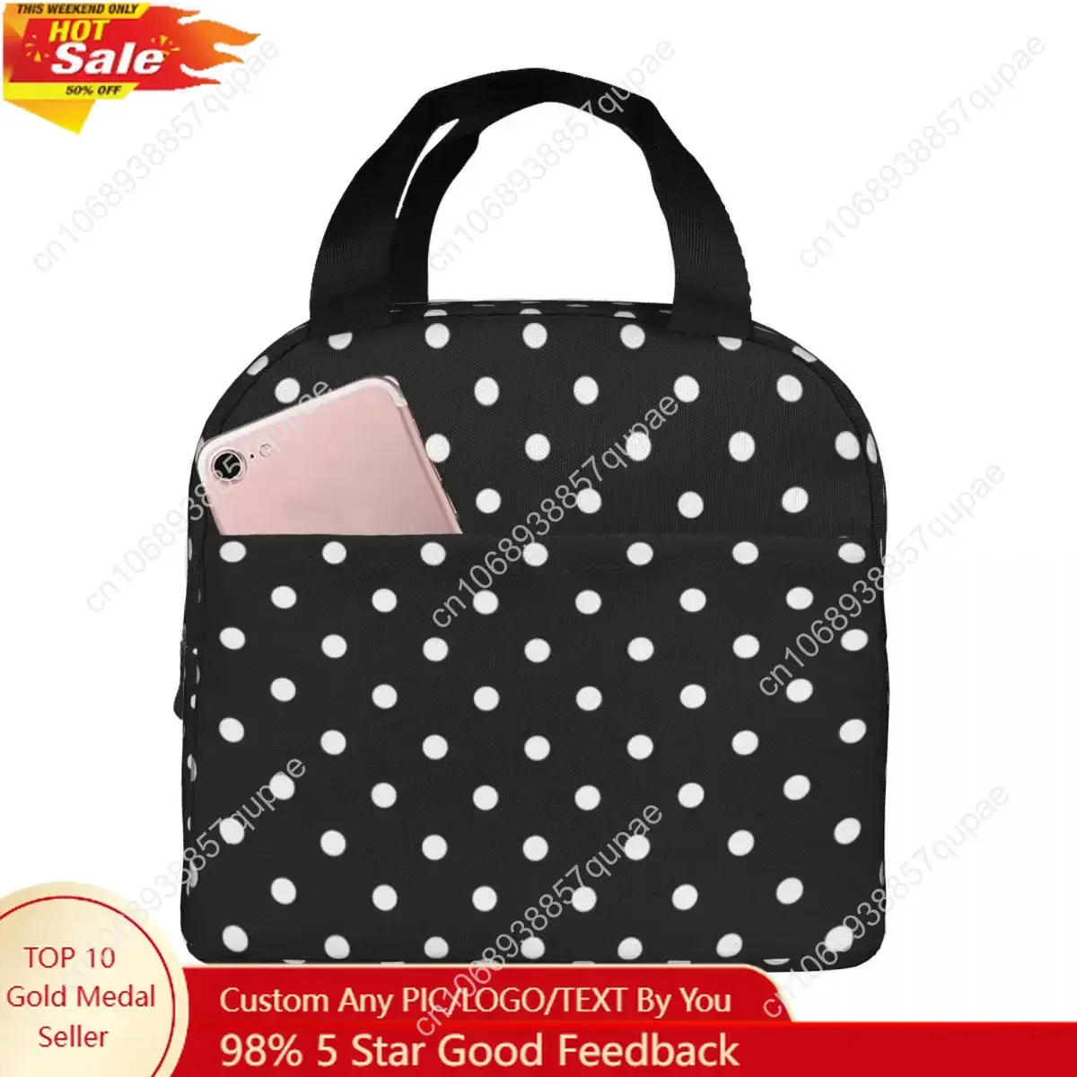 

Lunch Bag for Men Women Cute Polka Dot Thermal Cooler Portable School Oxford Lunch Box Food Bag