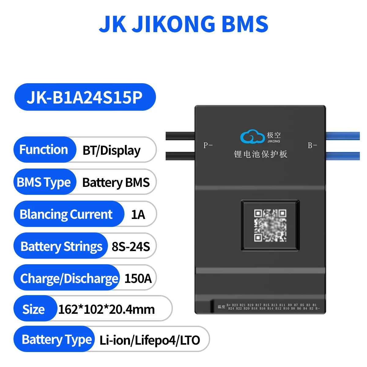 JK-B1A24S15P SMART ACTIVE BALANCE BMS 8S-24S 150A smart bms Li-ion Lifepo4 LTO 24V 60V 72V Battery 1A Balance Current CAN RS485