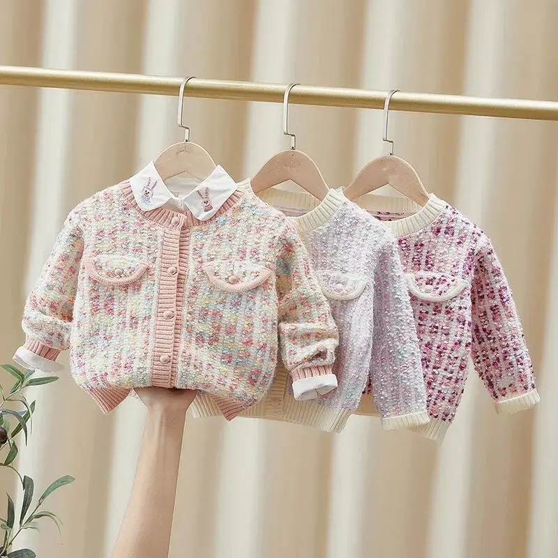 2 4 6Y Girls Sweater Cardigan Spring and Autumn Baby Sweater New Korean Casual Coat Children\'s Sweater Coat