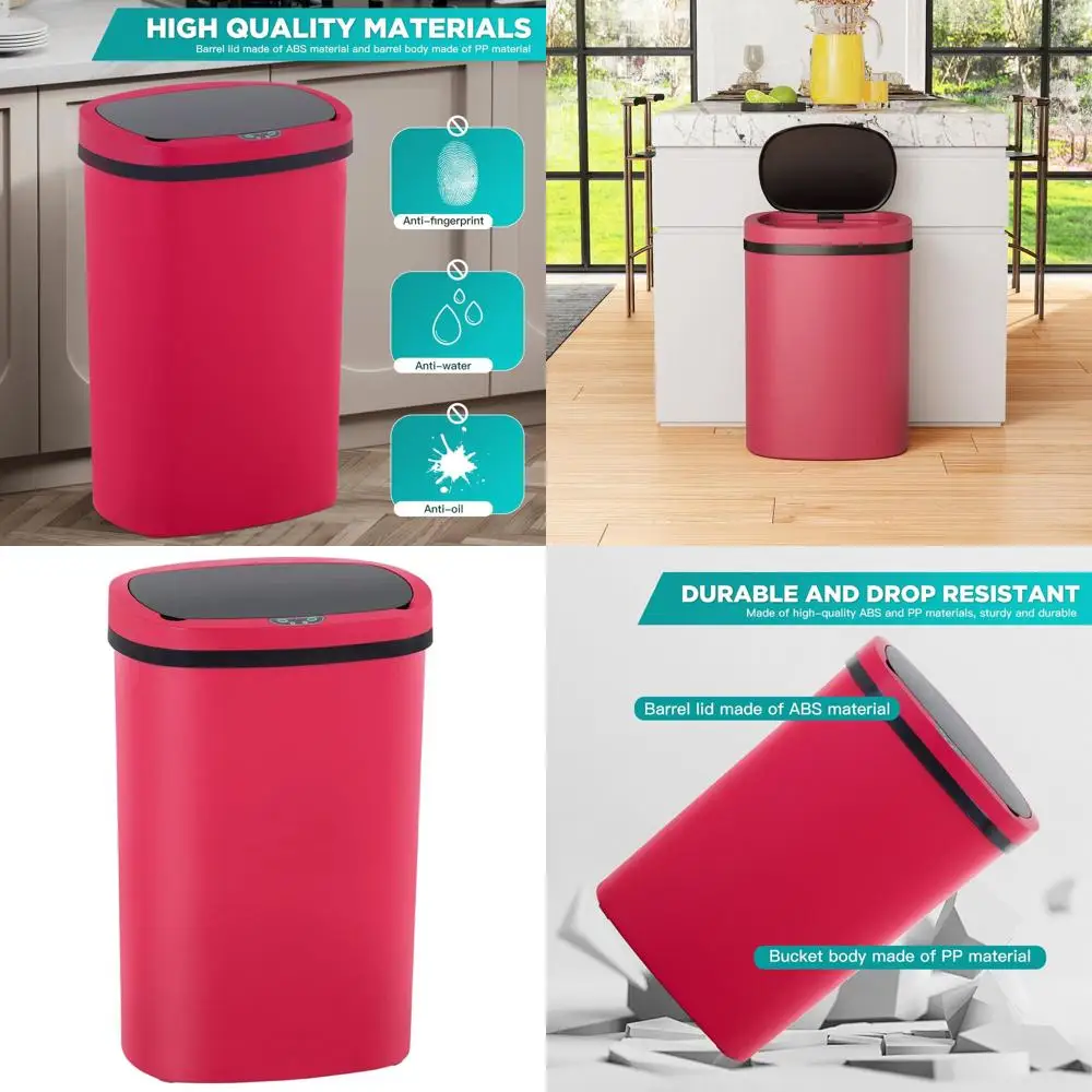 

13-Gallon Red Touchless Trash Can with Motion Sensor, Waterproof for Kitchen, Home, or Bathroom