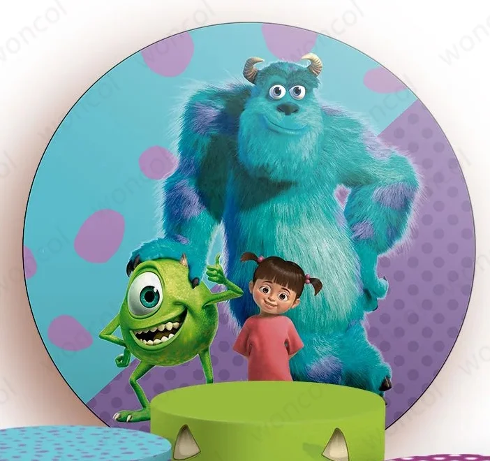 Monsters, Inc. Round Backdrop Mike Wazowski James P. Sullivan Boo Baby Shower Backdrop Monsters, Inc. Birthday Cylinder Cover