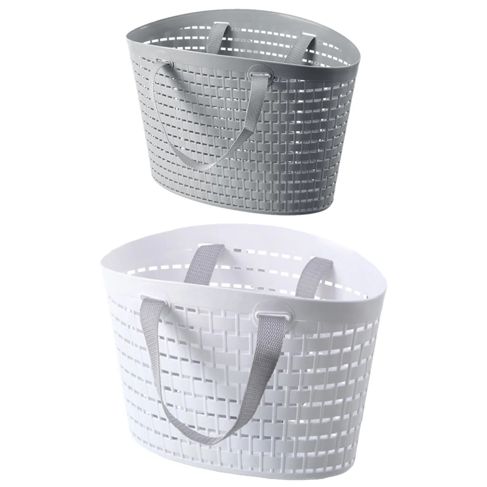 

2Pcs Plastic Handheld Shower Baskets Portable Bathroom Storage Organizer Sundry Containers Hollow Drain Basket