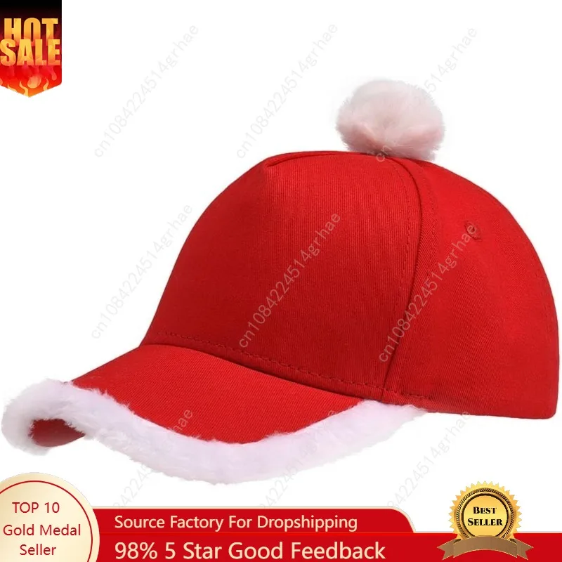 

Christmas Santa Baseball Hat Santa Claus Costume hat with Fuzzy Fur Pom