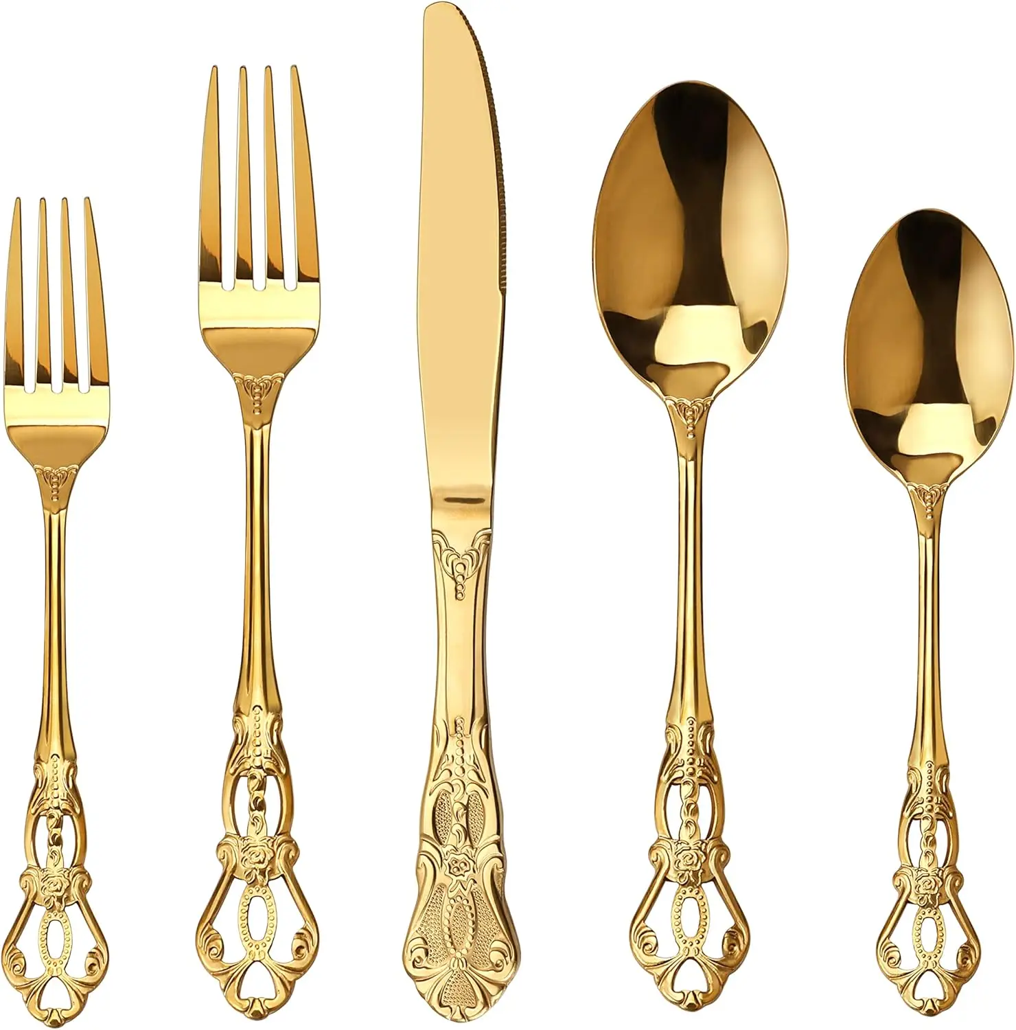 

Retro Royal Gold Stainless Steel 20-Piece Flatware Set, Anti-Rust Cutlery with Fork Spoon Knife for Elegant Dining