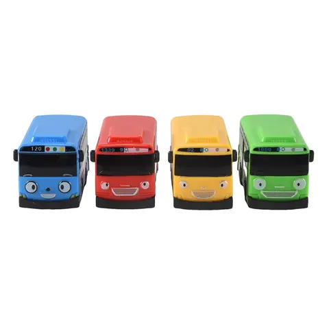 4Pcs Little Bus Mini Plastic Pull Back Blue Red Yellow Green Bus Car Model For Children's Gift