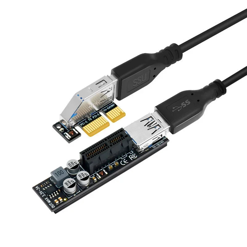 PCIE Riser-Câble adaptateur USB 3.0 à pleine vitesse, convertisseur de carte avec technologie d'alimentation pour ordinateur de bureau