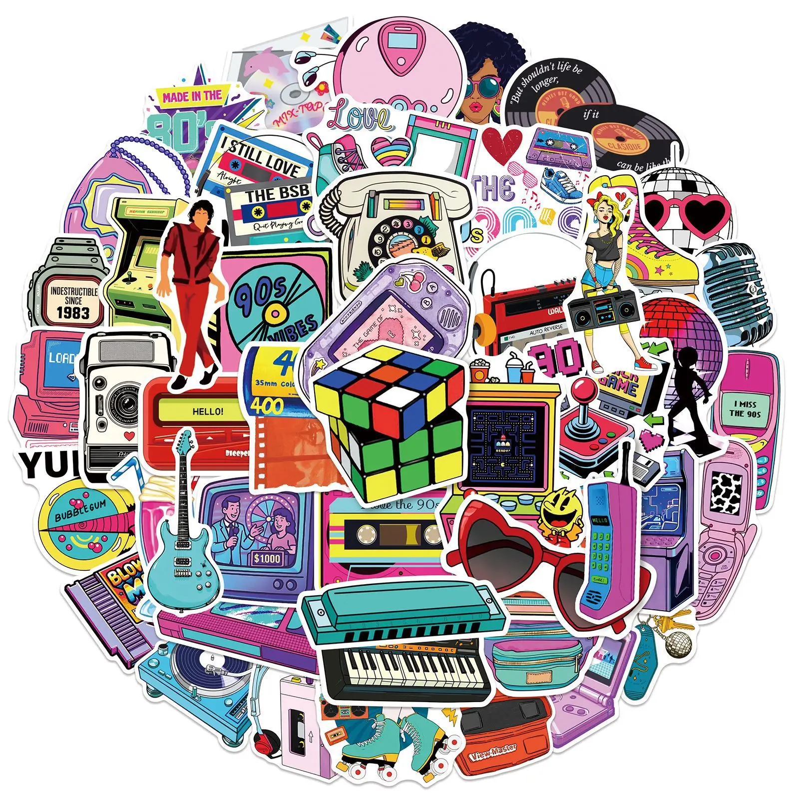 50-100 Stück 80er 90er Retro Graffiti Aufkleber Wasserfeste Dekorative Sticker für Wasserflaschen Helm Handy Laptop Skateboard