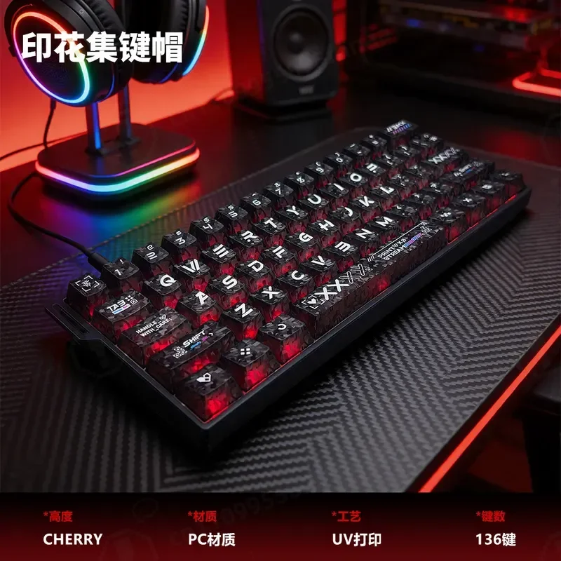 PC Transparent Printing Keycap Set English Japanese Russian Korean Light Transmitting Mechanical Keyboard Keys