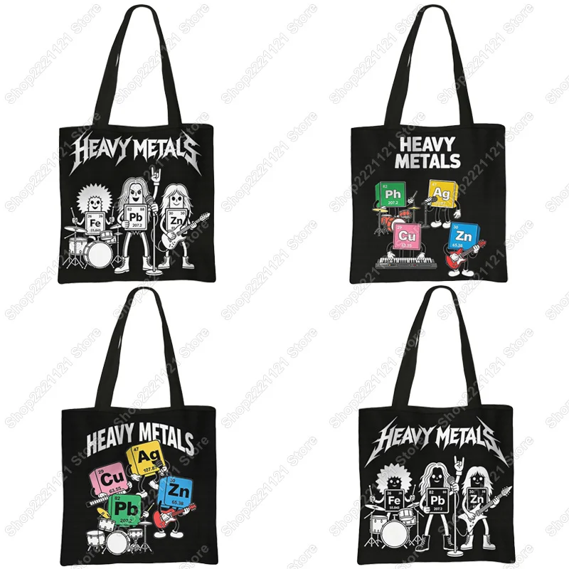 Heavy Metals Chemistry Periodic Table Tote Bag Rock Roll Music Women Handbag Large Capacity Shoulder Bag Reusable Shopping Bags