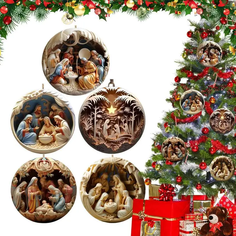 Jesus Nativity Scene Ornament Nativity Christmas Christian Tree Ornaments The Birth Of Jesus Decorations Holy Family Figurine