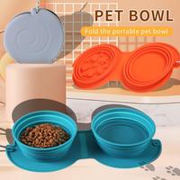 2-in-1 Foldable Dual Bowl Feeding Bowl Silicone Pet Double Bowl Non-Slip Pet Bowl  Cat Dog Bowl Dog Travel Bowl Pet Supplies