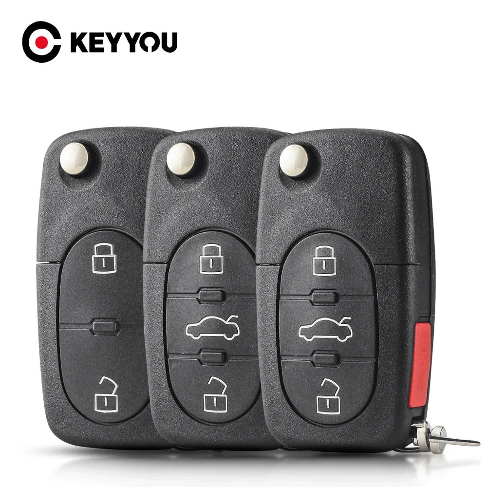 KEYYOU 2/3/4 Buttons Car Remote Key Shell For Audi A2 A3 A4 A6 A8 B6 TT Quattro Auto Smart Remote Control Replace Key Case