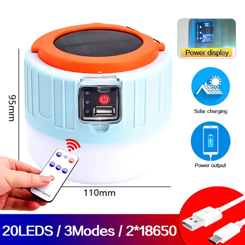 Outdoor USB Rechargeable LED Emergency Lights Multifunctional Solar Camping Lamp Portable Night Mobile Tent Light Warerproof