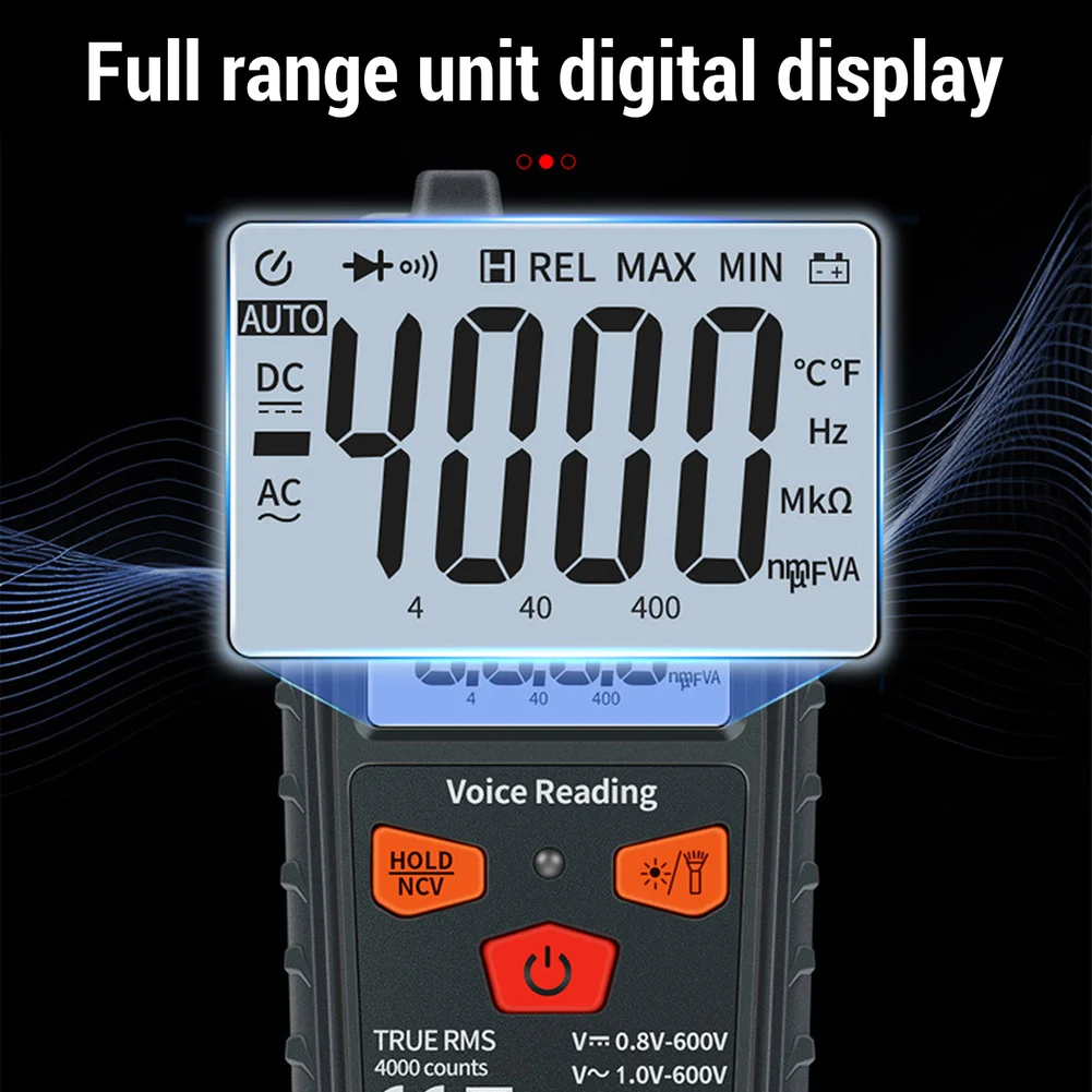 C1 Digital Multimeter 4000 Count True RMS AC DC Voltage Resistance Tester with NCV Function Backlit LCD and LED Illumination