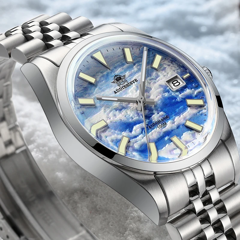 

ADDIESDIVE Мужские автоматические часы 3D Cloud Sea Dial BGW9 Светящиеся водонепроницаемые механические часы из нержавеющей стали NH35 Часы для дайвинга