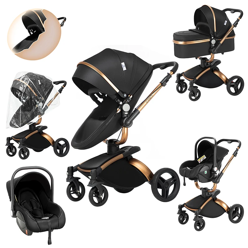 

Luxury Leather Baby Stroller 3in1 Lightweight And Versatile Baby Carriage Tricycle Set With Adjustable Canopy And Storage Basket