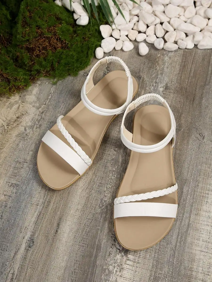 Womens Flat Sandals With Braided Strap, Lightweight Beach Slippers For Spring Summer