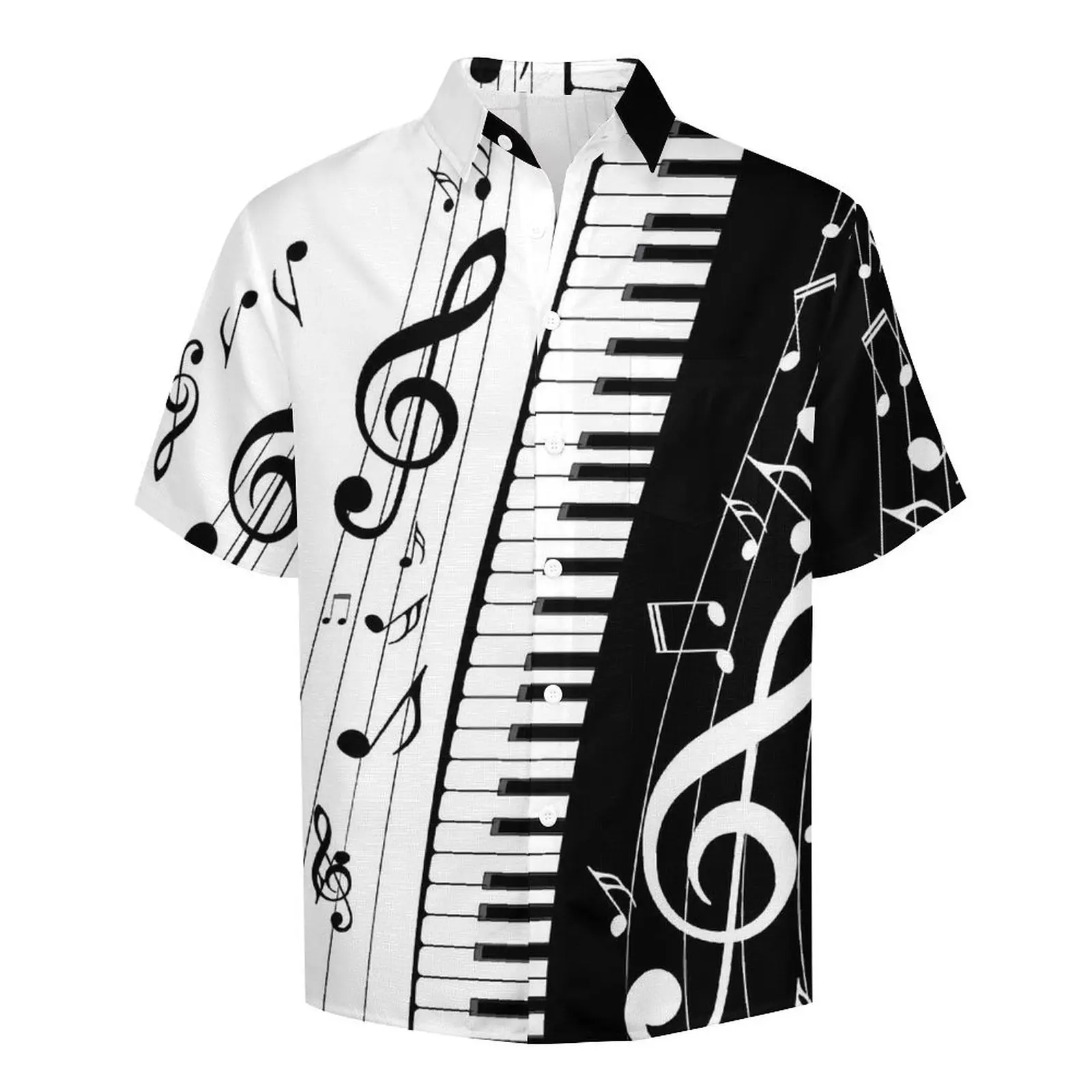 Piano Keys Casual Shirt Music Notes Vacation Loose Shirt Hawaiian Stylish Blouses Short Sleeve Graphic Oversize Top