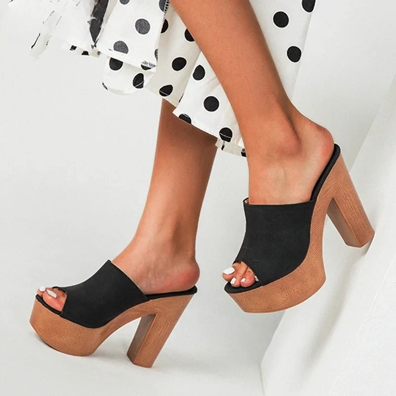 

Aneikeh/Модные сандалии в римском стиле, тапочки на платформе, женские повседневные туфли с открытым носком, деревянные туфли на толстом высоком каблуке, женская обувь, большой размер 43