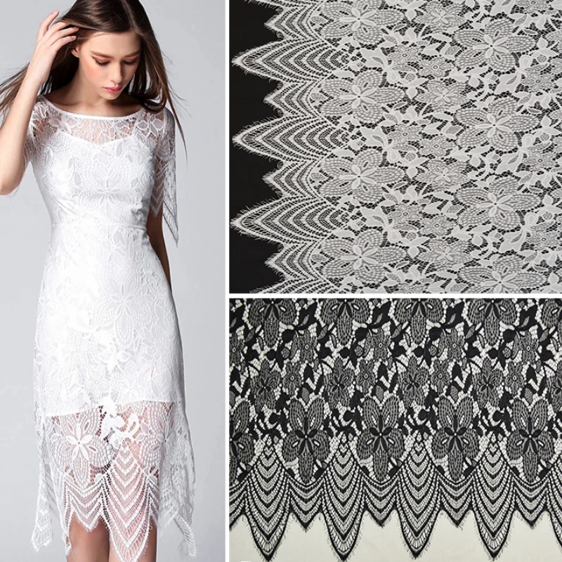 

Lace Eyelash Lace Fabric Thick Texture Soft Diy Dress Apparel Curtain Wedding Decoration Cloth for Sewing Wholesale Material