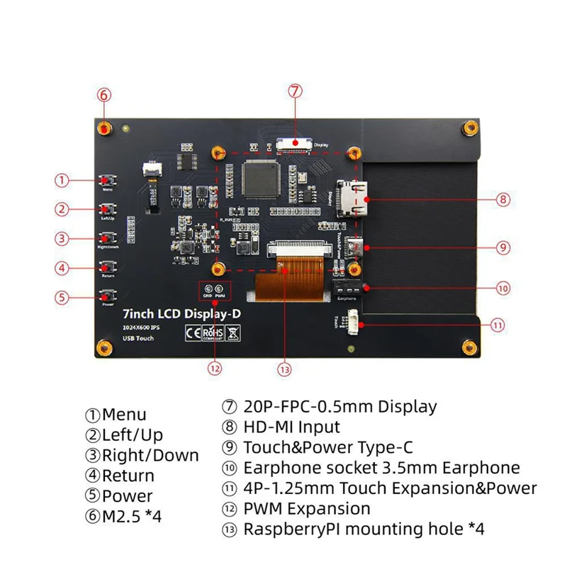 AT82-7Inch -Compatible IP LCD Module Monitor Display Capacitive Touch Panel For Raspberry Pi LCD Module Display