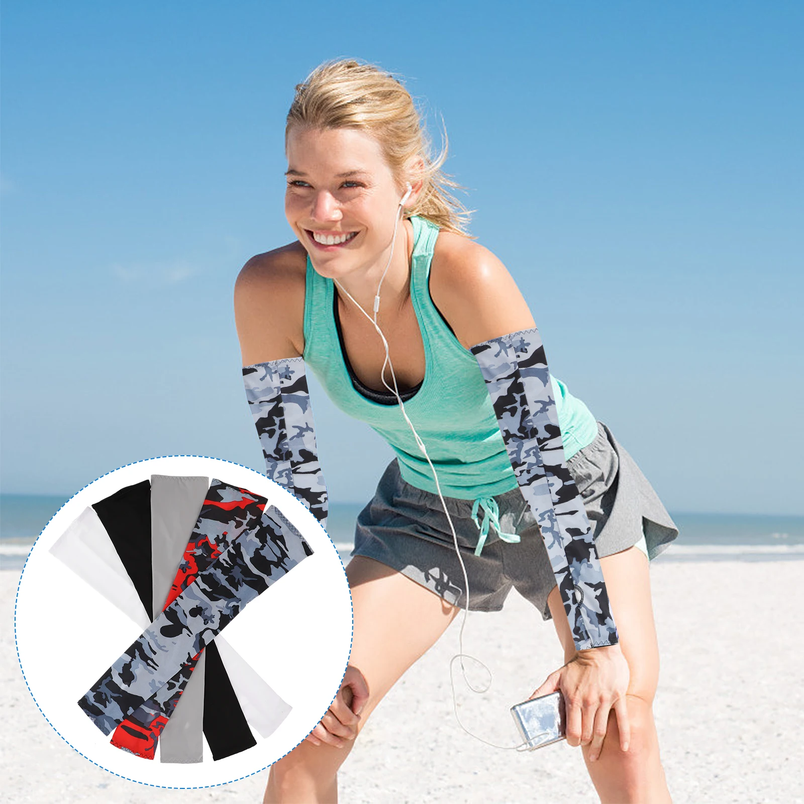

5 Pairs Breathable Sweat Absorbent Ice Silk Arm Sleeves Sun Protection For Women Outdoor Activities
