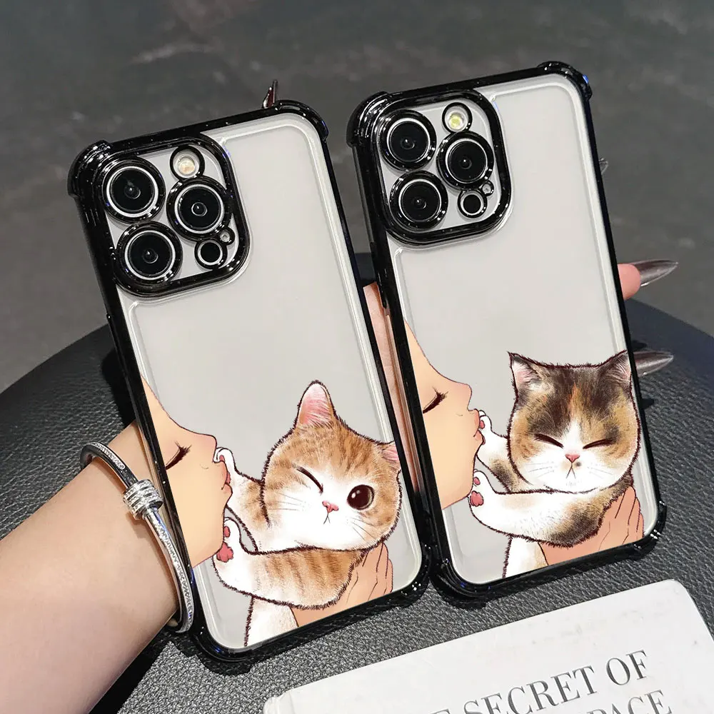 Cat Kissing Case For Samsung Galaxy A57 A37 A07 A17 A56 5G A55 A54 A52 A53 A36 A34 A35 A33 A73 A26 A25 A16 A06 Clear Phone Cover