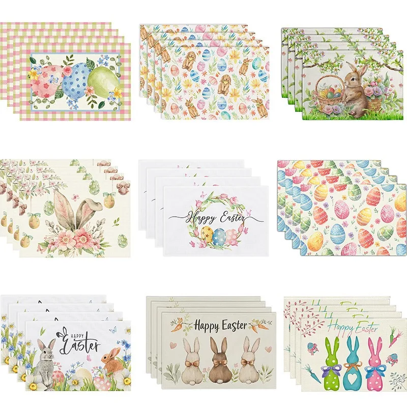 Easter Tablecloth With Colorful Eggs And Rabbit Digital Print In Linen Material…