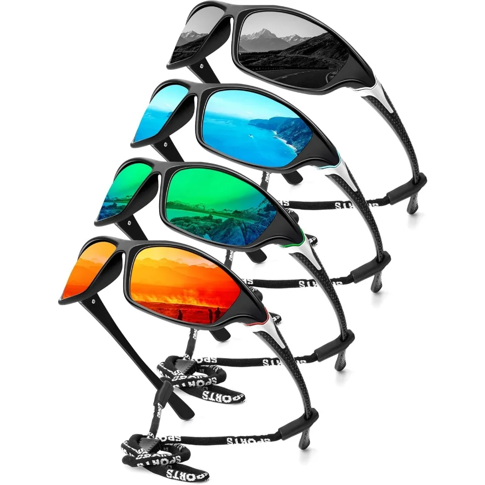 

Lunettes de sport polarisées pour hommes - 4 paires, protection UV pour activités extérieures