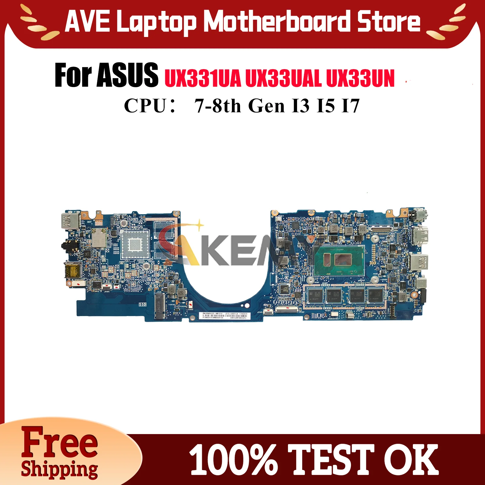 

UX331UA Laptop Motherboard For ASUS ZenBook UX33UAL BX331U U3300U UX33UA UX33UN UX331 Mainboard With I3 I5 I7 CPU 100% tests OK