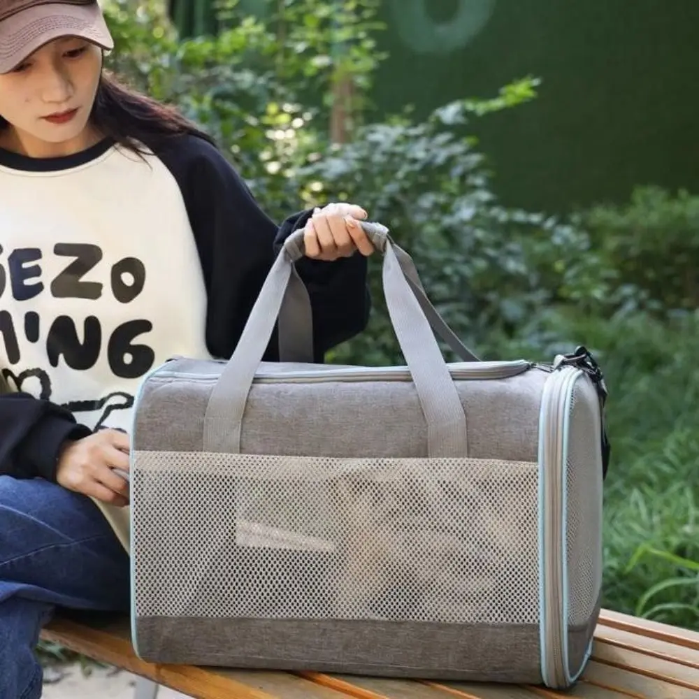 

Foldable Mesh Cat Transport Bags Breathable Comfortable Handle Travel Dog Carrier Large Capacity Side Pocket