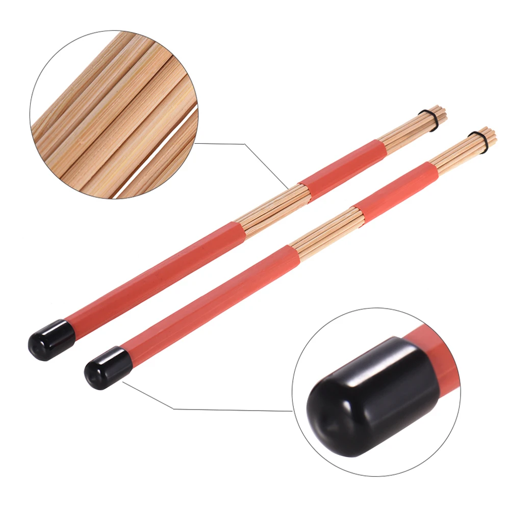 1 Pair Drum Rods Sticks + 1 Pair Drum Brushes Drum Stick Set with Storage Bag for Jazz Folk Music