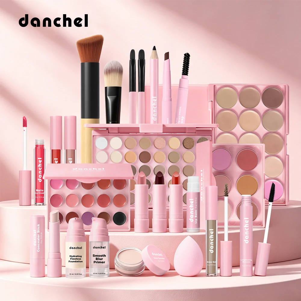 All in One Makeup Kit Lipstick, Blush, Contour Palette, Primer, Foundation Brush Lipgloss Eyebrow Full Makeup Kit Gift for Woman