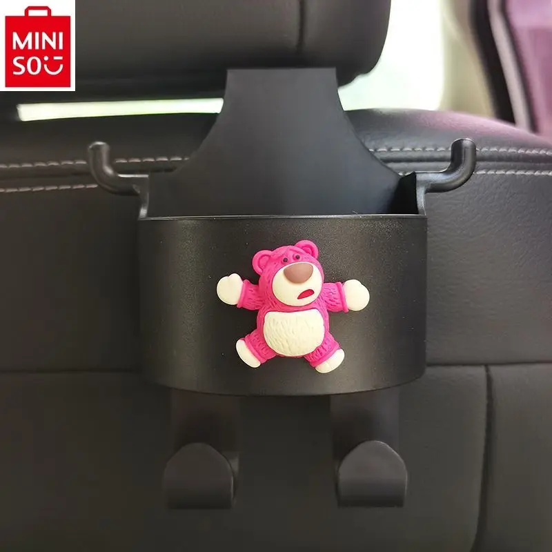 MINISO Disney Strawberry Bear Interior Foldable Cup Holder Car Interior Multi functional Decorative Products Car Backrest Hook