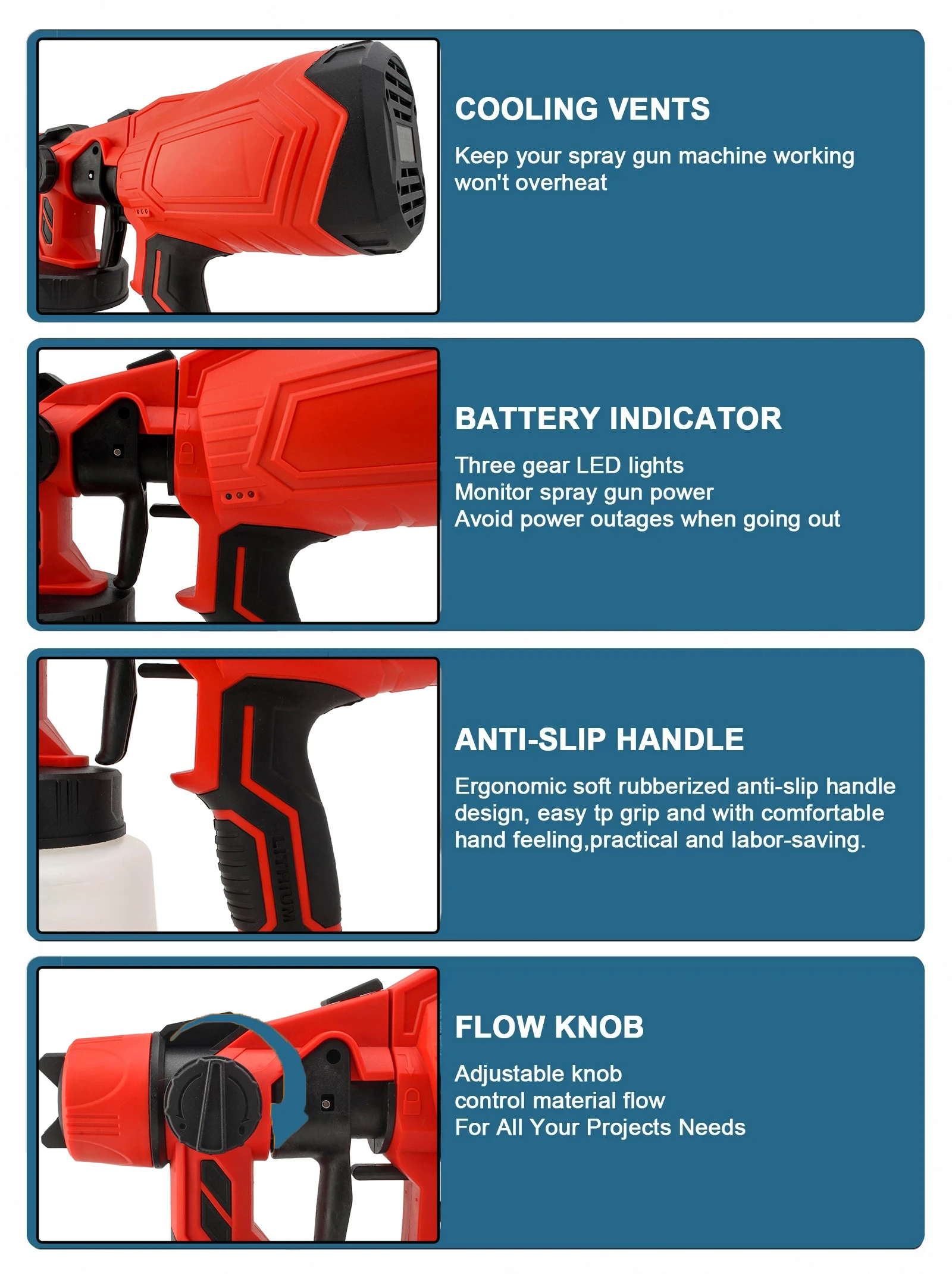 1000W Elektrische Kabellose Spritzpistole Hochleistungs-HVLP-Farbsprühgerät Auto-Stahlbeschichtungs-Airbrush-Spritzpistole für Makita 18V Akku – Detail 6