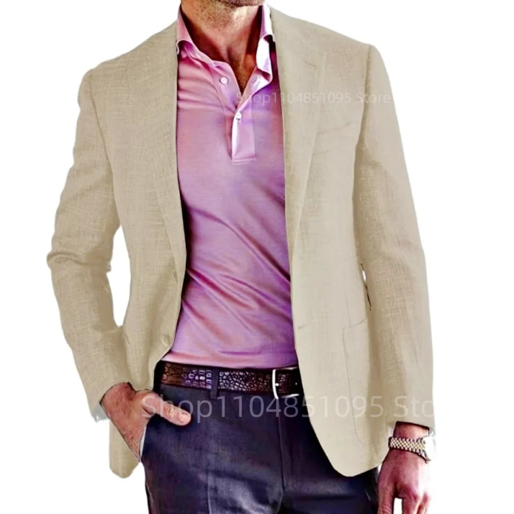 

Приталенный однобортный пиджак, летний мужской повседневный модный свадебный пиджак для жениха, праздничный пиджак