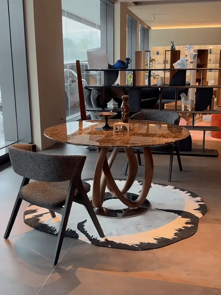 Factory Direct 2026 Ebony creative high-end round table dining table 2025 new simple home solid wood art tree roots