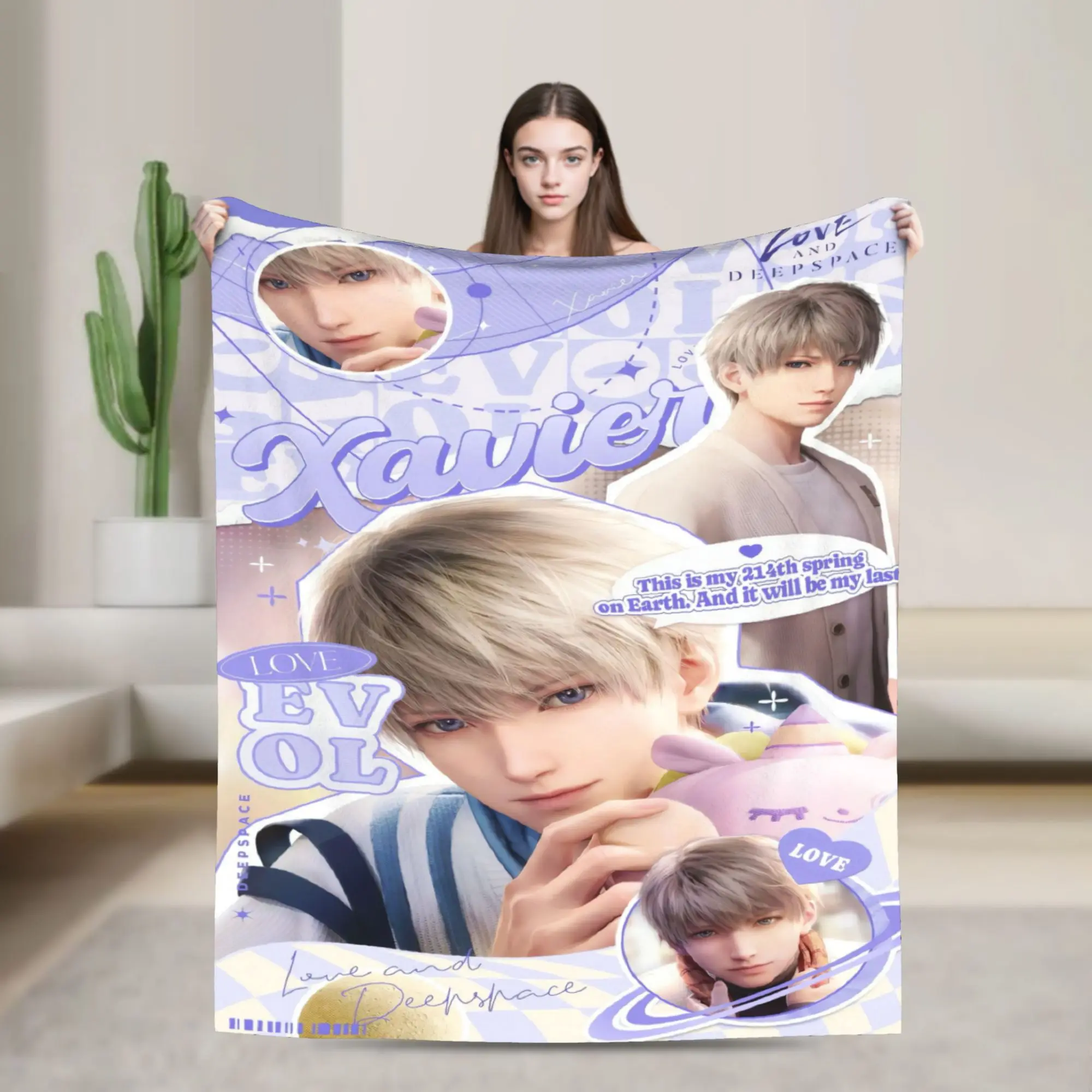 COOL V-Valko L-Love and Deepspace Flannel Blanket Warm Soft Bedding Throws for Home Decor Travel Fluffy Bedspread Sofa Bed Cover
