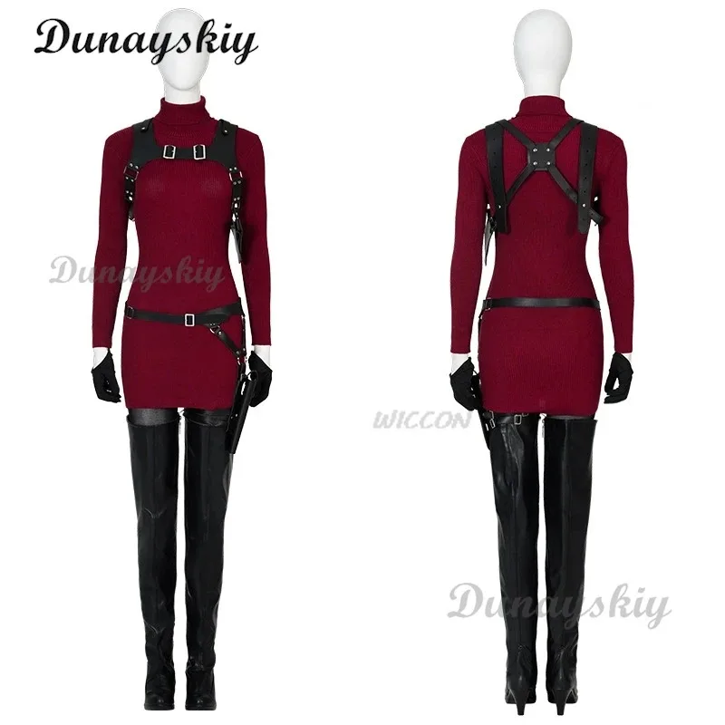 

Didi 2025 2025 hhhGame 4 Remake Evil 4 Remak Ada Wong Косплей Костюм Игра Сексуальное Красное Шерстяное Платье Свитер Хэллоуин wi