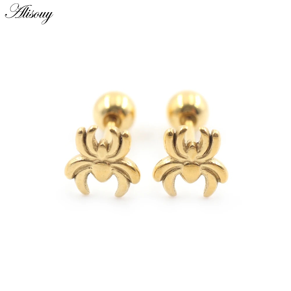 2PC Titanium Cross Spider Snake Skull Sword Bow Feather Star Coffin Unisex Cartilage Helix Earring Tongue Ring Pierced Jewelry