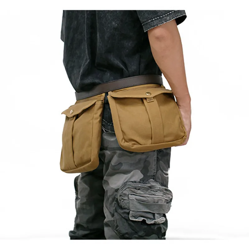 Men's Outdoor Hunting Waist Bag Multifunctional Canvas Waterproof Leather Pouch for Equestrian Climbing Hiking Orchard Picking