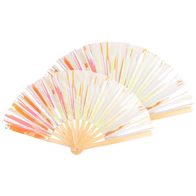 

ABYN-8Pcs Hand Fan Foldable Holographic Fan Bamboo Folding Hand Fan For Burlesque Music Festival Women Men Rainbow Pride